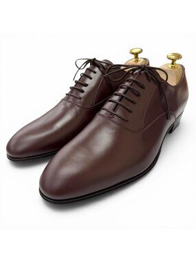 Gucci Leather GG Logo Plain Toe Lace Up Dress Shoes Burgundy 8